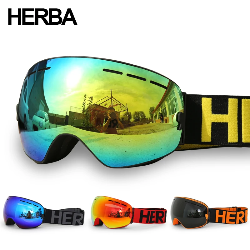New HERBA brand ski goggles Double Lens UV400 Anti-fog Adult Snowboard Skiing Glasses Women Men Snow Eyewear