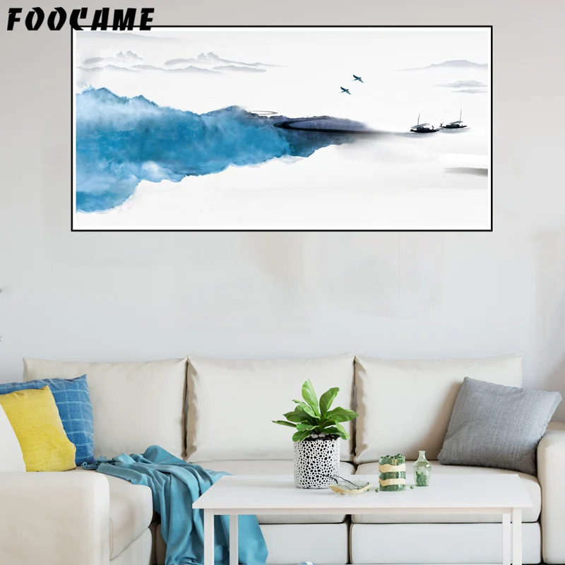 

FOOCAME Landscape Abstract Long Banner Posters and Print Art Canvas Ink Painting Home Decoration Wall Pictures For Living Room