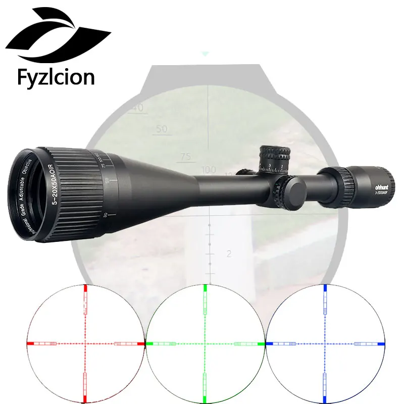 

Hunting Scopes 5-20x50 AOIR Half Mil Dot RGB Illumination Reticle with Windage Elevation Lock Reset Optics Sights
