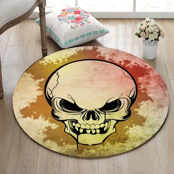 

LB Punk Gold Print Skull Round Shape Floor Mat Bathroom Carpet Kitchen Carpet Door Way Mat Anti-Slip Door Mat Floor Carpet