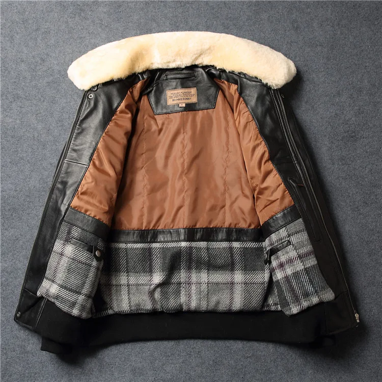 Винтажная мужская куртка из натуральной кожи из натуральной овчины, короткая мужская куртка-Авиатор, пальто Veste Cuir Homme YY448