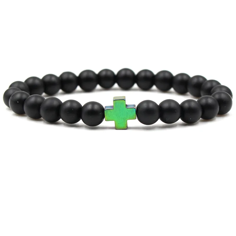 

New Natural Lava Stone Beaded charm women Bracelet Men Hematite Gallstone Cross prayer Bracelets Pulseras Yoga Jewelry Wholesale