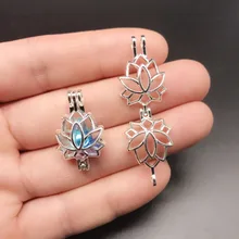 10pcs Bright Silver Creative Lotus Flower Jewelry Making Supplies Alloy Beads Cage Pendant Essential Oil Diffuser