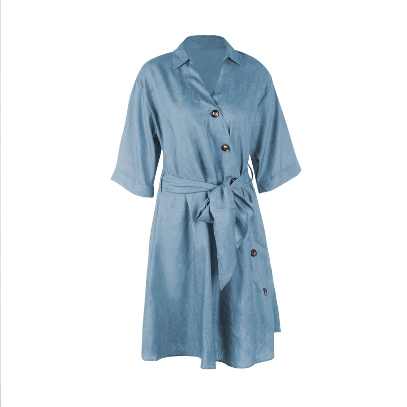 Autumn Fashion Demin Jean Bandage Dresses Turn-Down Collar Shirt Dresses Tunic Button OL Style Robes Feminina SJ028U