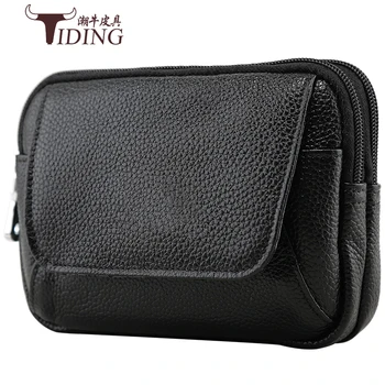 

Man cow leather Black Fashion Waist Travel Bag 2018 Men Small Mobile Genuine leather Casual Vintage Mini Hanging Bags Packs