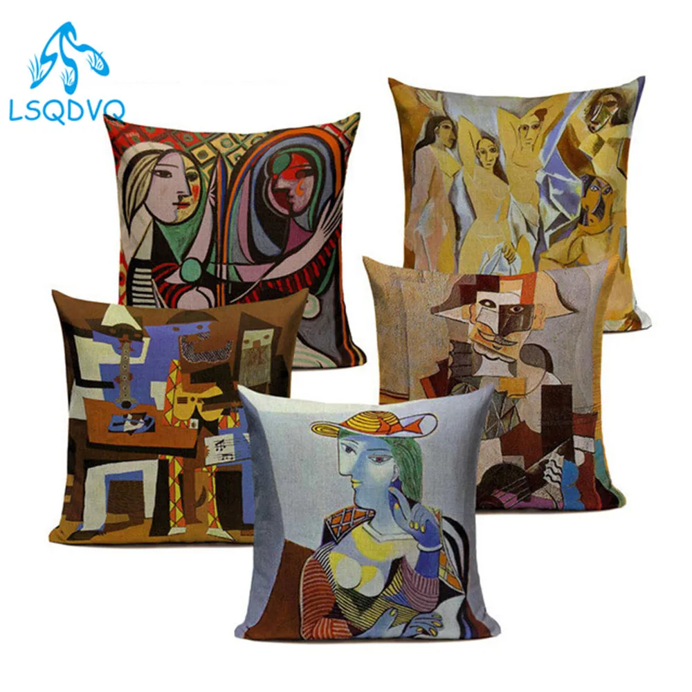 

Decorative Throw Pillow Case Picasso Painting Square Cotton Linen Cushion Cover For Sofa Home Capa De Almofadas 45x45cm