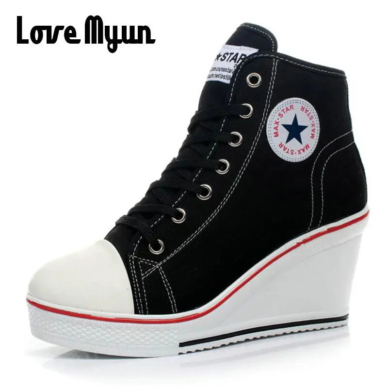 

Brand women Platform Hidden Wedge shoes lady's Canvas pumps Lace-up shoes fashion women casual high heel shoes big size SB-40