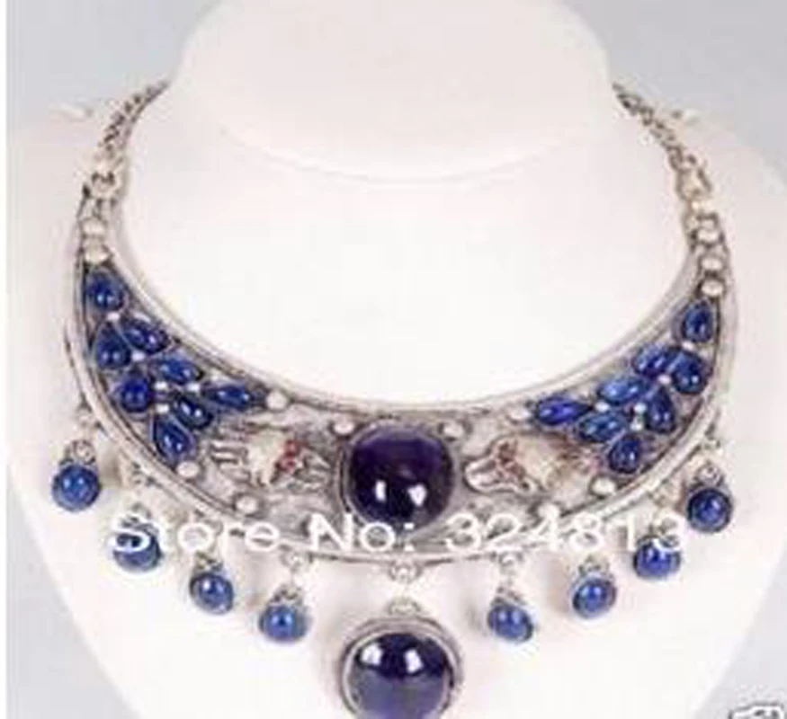 

New Women's Tibet Silver blue Dragon Amulet Necklace #1239