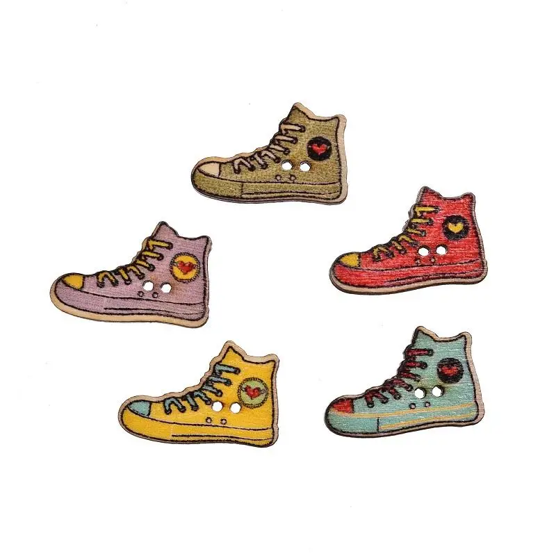 

50Pcs Shoes Pattern Wooden Sewing Buttons Decorative Wood Button For Clothing DIY Scrapbooking Handmade Craft Decoration