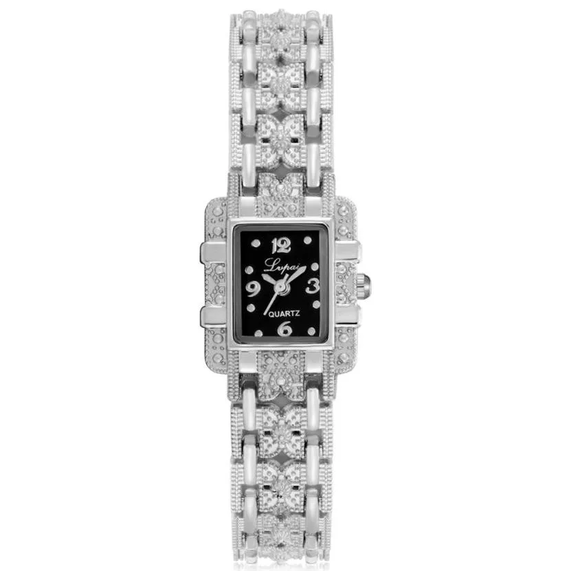 LVPAI прямоугольник Роскошные для женщин часы Лидирующий бренд цветочный узор группа металлические часы с браслетом Reloj Mujer женское платье
