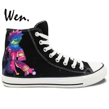 Wen аниме ручная роспись обувь Natsu сказка логотип высокие черные парусиновые кроссовки для мужчин женские подарки на день рождения