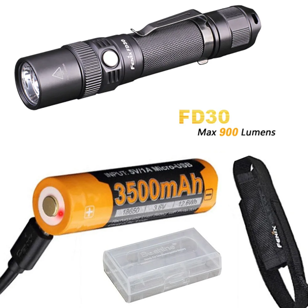 

Fenix FD30 900 Lumen Zoomable Tactical LED Flashlight with Holster, ARB-L18-3500U battery and USB charging cable