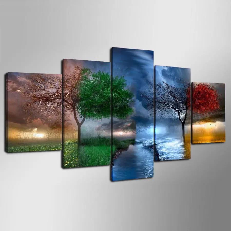 

Wall Art Canvas Modular Pictures Living Room Decor 5 Pieces winter Season Trees Abstract Paintings Landscape Prints Posters