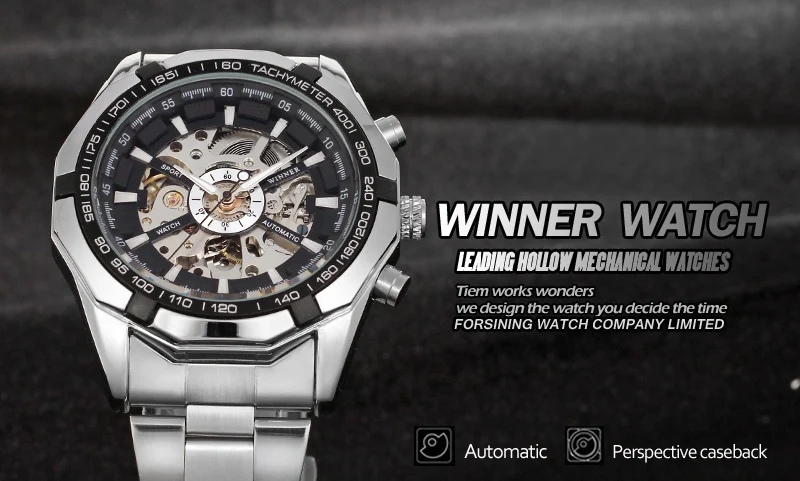 T-winner Skeleton Automatic Mechanical Stainless Steel Bracelet Watches For Men Sales Online