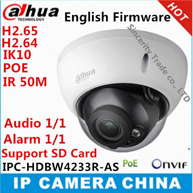 Dahua IPC-HDBW4233R-AS 2MP IK10 IP67 IR50M Mini Dome Network IP Camera with POE SD slot Audio 1/1 channel In/Out HDBW4233R-AS