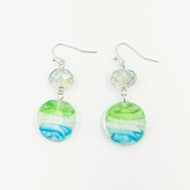 

Luxury Hand Glaze Pagoda Glass Drop Earrings Handmade Round Shape Lampwork Glass Dangle Earrings