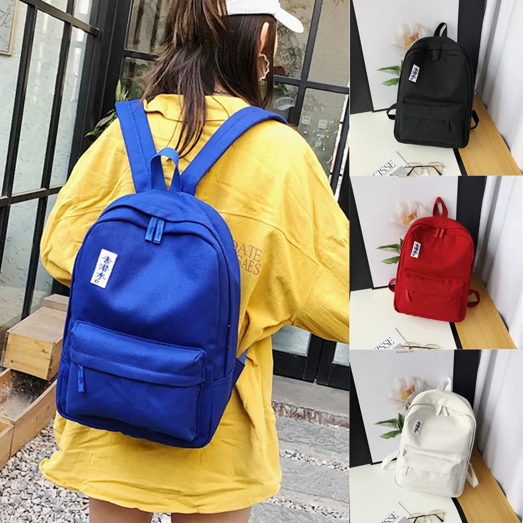 

MUQGEW Female backpack Unisex Shoulder Fahsion Chinese character Letter Print Canvas Pure Solid Zipper Back pack Bag Packages