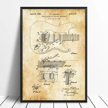 

1954 Fender Guitar Tremolo Patent Art Poster Canvas Prints No Frame
