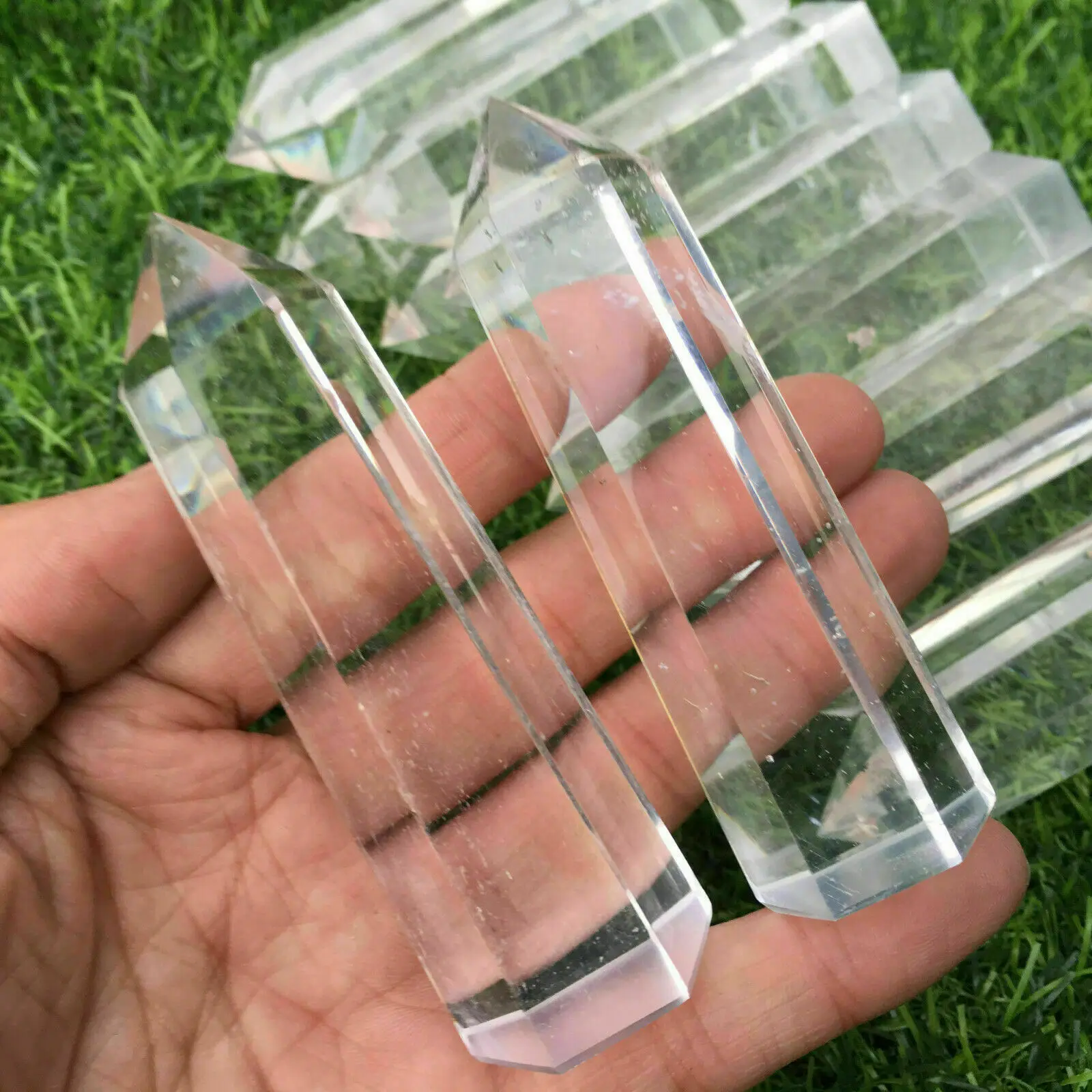 

Smelting Clear Quartz Obelisk Crystal Wand Point Healing 2pc