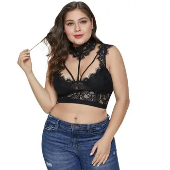 

Women Lace Floral Underwear Sexy V-Neck High Neck Backless Bras Crop Tops Fashion Slim Fit Elastic Large Size Women Underwear