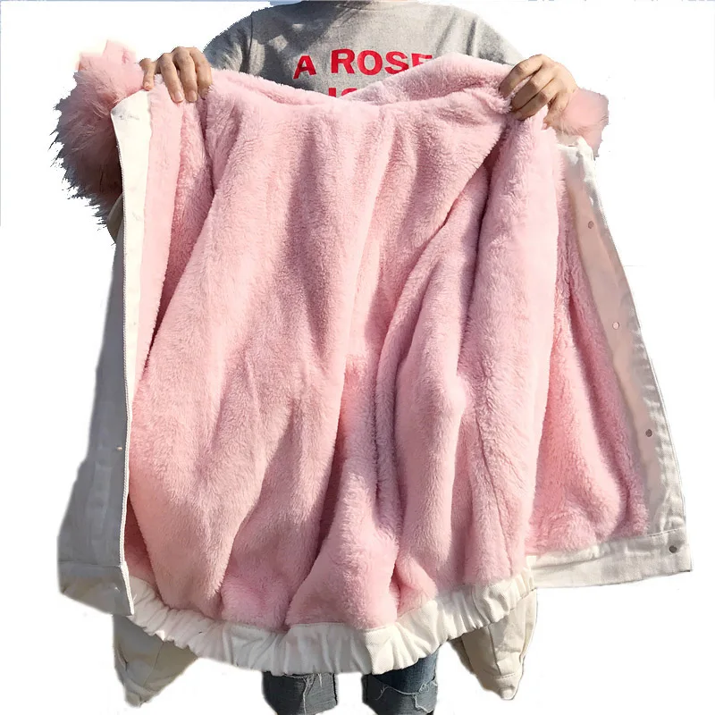 Agneau Fourrure Vintage Femmes De Streetwear Pour Épaissir D'hiver Harajuku Hiver Manteau Blanc Denim Parka Veste Femelle Jean wpqO4IP
