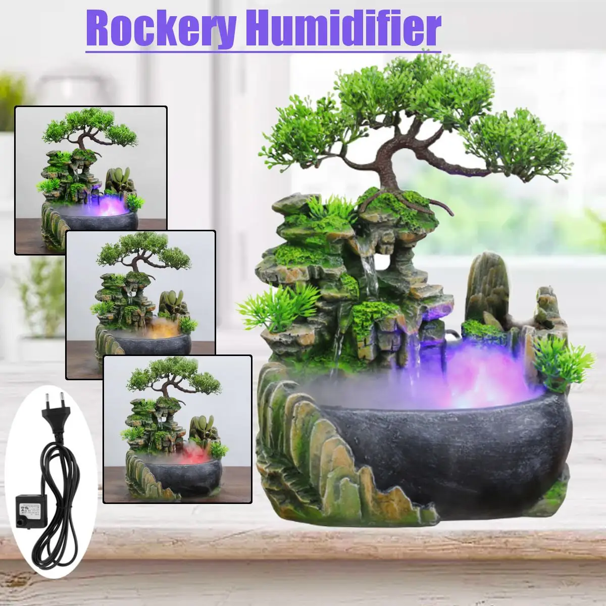 

Indoor Simulation Resin Rockery Waterfall Statue Waterfall Desktop Fountain Geomantic Meditation Feng Shui Home Humidifier Decor
