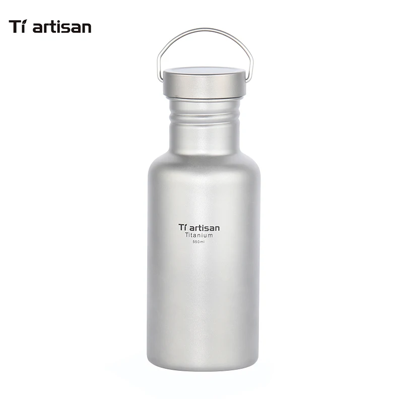 

Tiartisan Titanium Sports Water Bottle with Extra Plastic Lid Outdoor Drinkware Camping Hiking Cycling Water Bottle 550ml Ta8385
