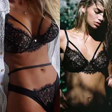Sexy Hollow out bra Set Women Sexy Lingerie Bandage Lace Underwear Babydoll Sleepwear G-string Bra Set Fashion wild