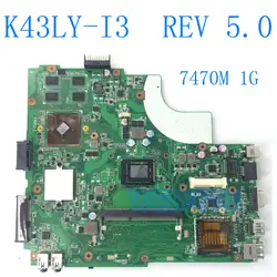 K43LY с I3 Процессор 7470 м 1 г плата REV 5,0 для ASUS K84HR X84HR K43LY X44H ноутбук материнская плата 60-NB2MB1300 100% тестирование