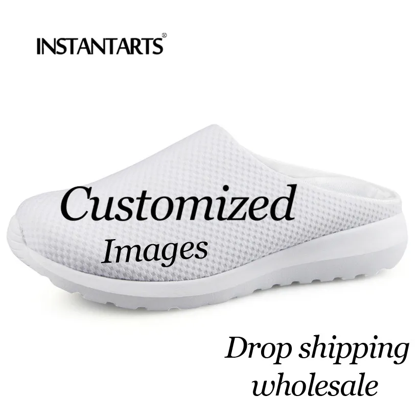 

INSTANTARTS Custom Sandals Women Summer Air Mesh Beach Flat Water Shoes Your image Here Female Slip On Slippers Woman's Sandals