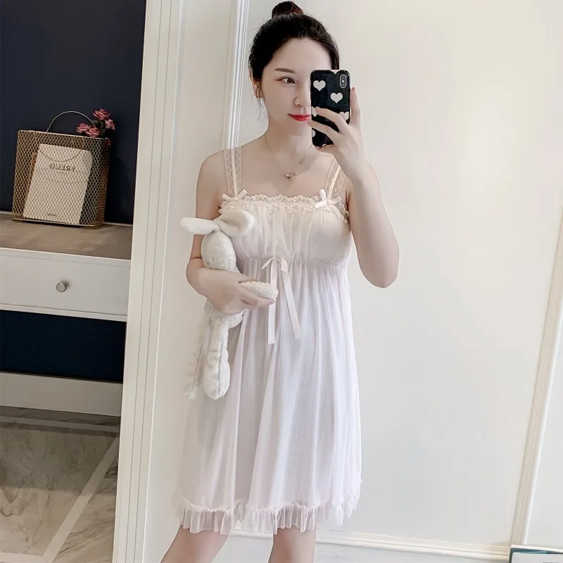 Lovely Retro Women Nightdress Lace Spaghetti Strap Princess Style Nightwear