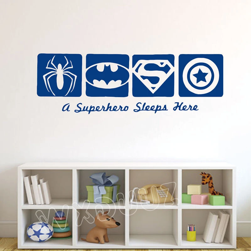 

WXDUUZ Spiderman & BATMAN &CAPTAIN AMERICA Super Hero Boy Room Home Decor Vinyl Wall Sticker nursery Poster B56