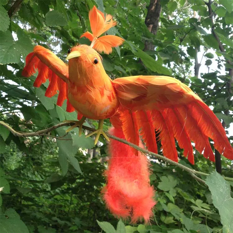 2863 47 De Réductionsimulation Ailes Chaudes Phoenix Oiseau Modèle Mousse Et Fourrures Rouge Longue Queue Oiseau Poupée Cadeau Environ 60x32 Cm