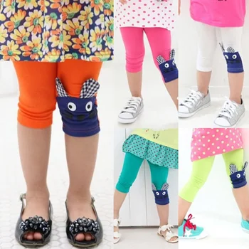 

2018 Hot 2-10 Years Old Children Birthday Party Candy Color Capris Cartoon Patchwork Calf Length Summer Kids Girls Leggings