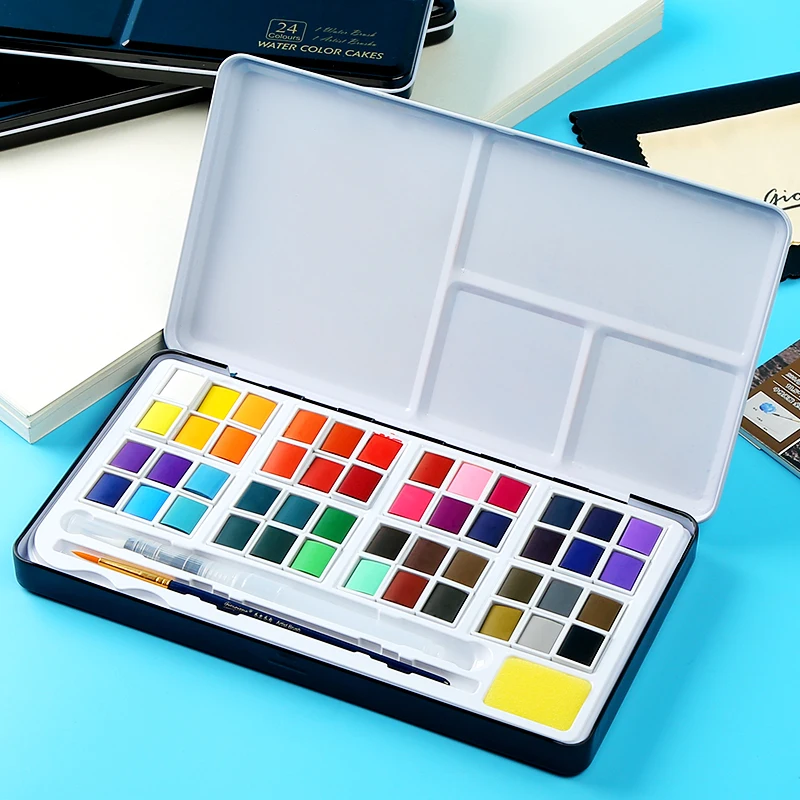 BGLN Solid Water Color Paint Set With 7Gifts Metal Iron Box Watercolor