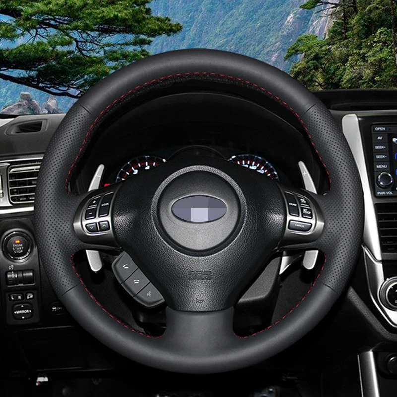 APPDEE Black Artificial Leather Steering Wheel Cover for Subaru