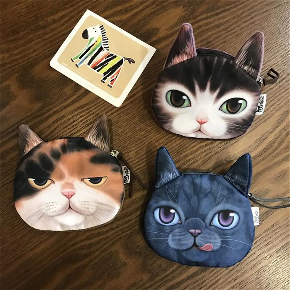 3D кошелек для девушек женская сумка на молнии с лицом мини кошки кошельки монет