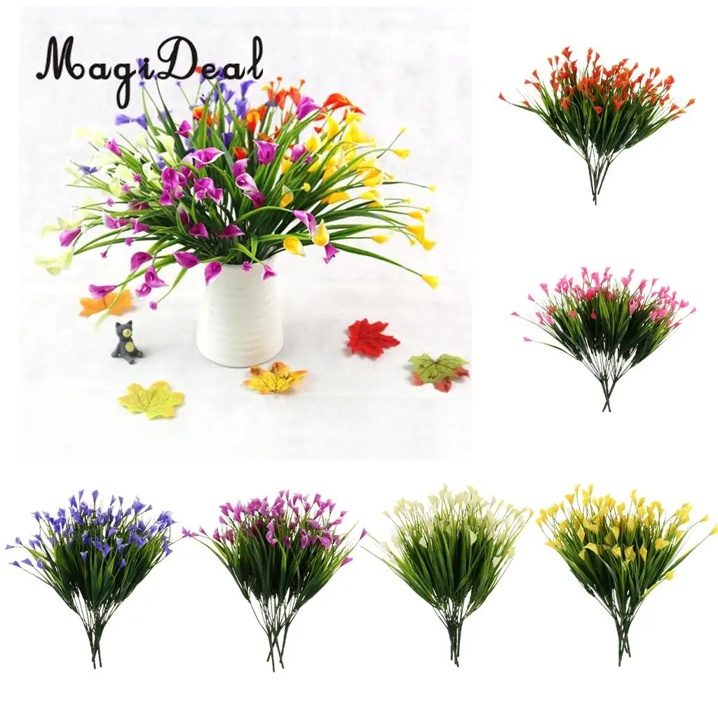 4pcs Artificial Shrubs Calla Lily Plastic Greenery Plants Flower Arrangement for Home Kitchen Dining Room Hanging Decor