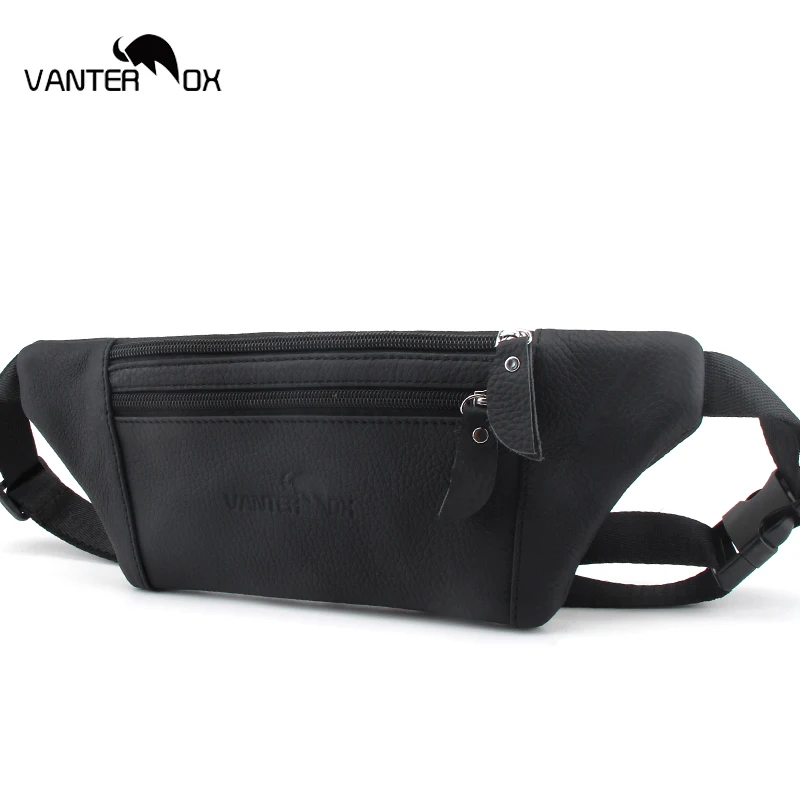 VANTER OX Cow Leather Men Or Women Waist Bag New Casual Small Male Waist Packs For Cell Phone And Credit Cards Travel Chest Bag