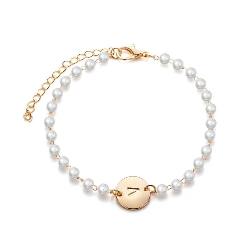 26 Letter White Beads Bracelet& Bangle for Woman Trendy Rose White Gold Color Bracelets Girls Fashion Jewelry KAH046