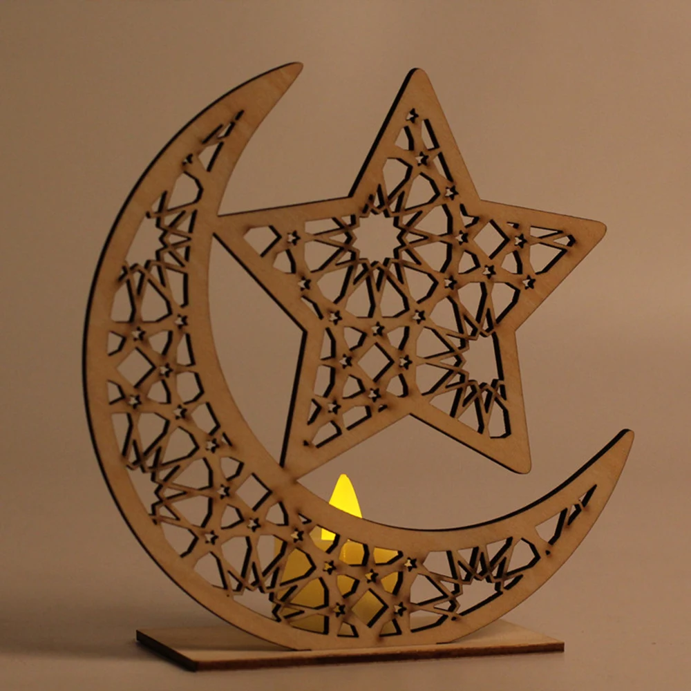 Generic Wooden Ramadan Eid Mubarak Decorations Led Night Ligths Home