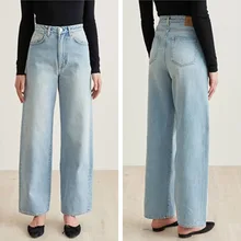 Высокое качество хлопок широкие джинсы-2019ss женский светильник синий/темно-синий/белый джинсовые брюки/брюки