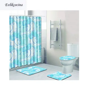 

Free Shipping 4pcs Blue Waves Banyo Paspas Bathroom Carpet Toilet Bath Mats Set Non Slip Pad Tapis Salle De Bain Alfombra Bano