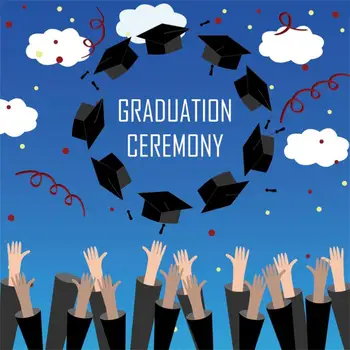 

Photo Backdrop Cartoon Graduation Ceremony Student Bachelor Cap Cloud Poster Party Photography Background Photocall Photo Studio