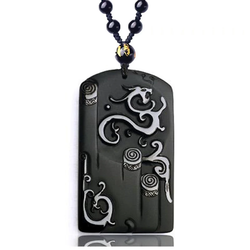 

Black Obsidian Necklace Pendant Obsidian Ancient Dragon and Phoenix Jade Pendant Jade Jewelry Men's Jewelry Women's Jewelry