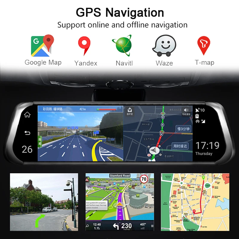  Anstar 10'' 4G Car RearView Mirror DVR Android 5.1 WiFi ADAS GPS HD 1080P Video Recorder Dash Cam A