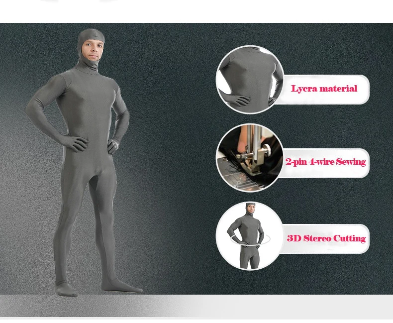 Ainclu Мужская спандекс из нейлона и лайкры Zentai серая тело вторая кожа, облегающая все включено открытое лицо танцевальная одежда Костюм Hallween боди