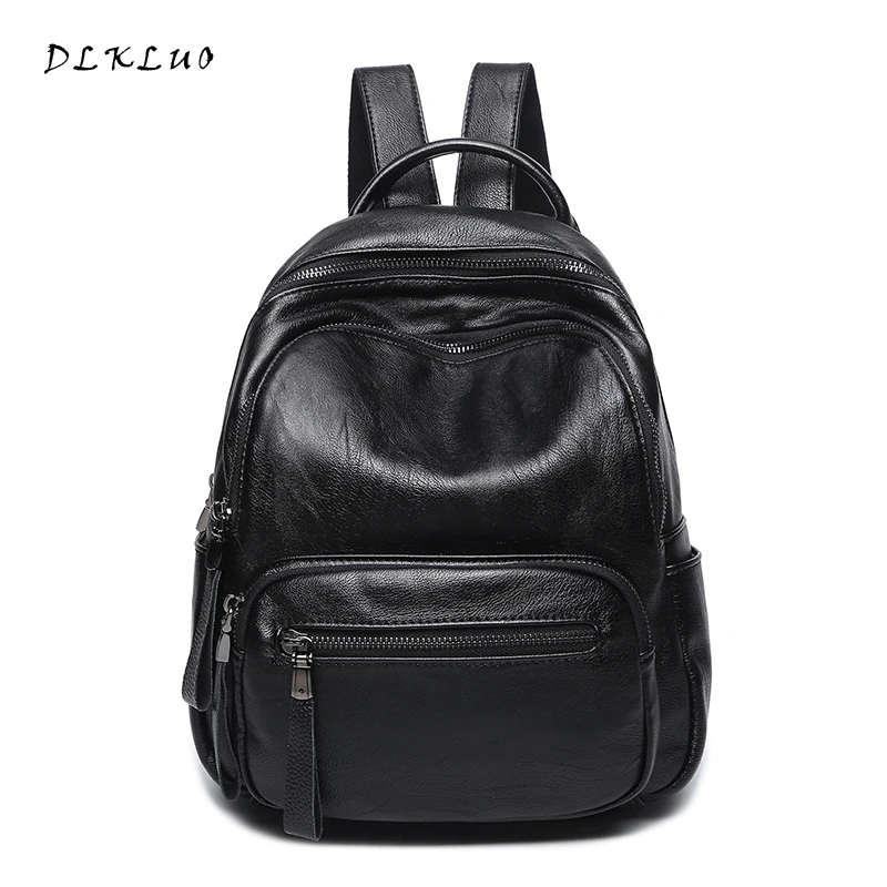 DLKLUO Genuine Leather Women Backpack Hot sale High Quality Soft Waterproof Sheepskin bag Fashion Girls School