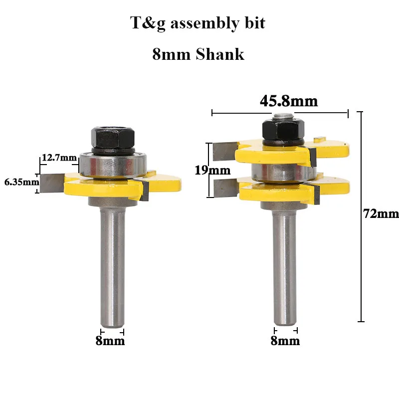 2 шт 8 мм хвостовик Язык и паз шарнирное соединение набор фрезов 3/" шток Режущий инструмент для дерева-RCT резец для дерева фрезерные инструменты