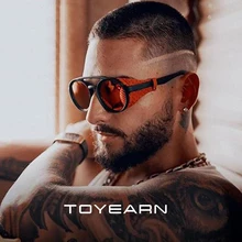 Классические брендовые дизайнерские модные круглые стимпанк Солнцезащитные очки, мужские винтажные панк-очки с заклепками, солнцезащитные очки для мужчин, ретро кожаные очки